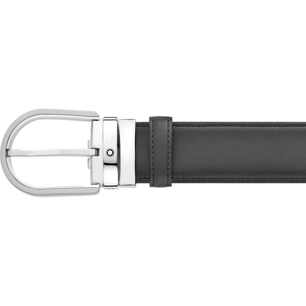 Montblanc cintura da 35 mm in pelle grigia con fibbia a ferro di cavallo 129437