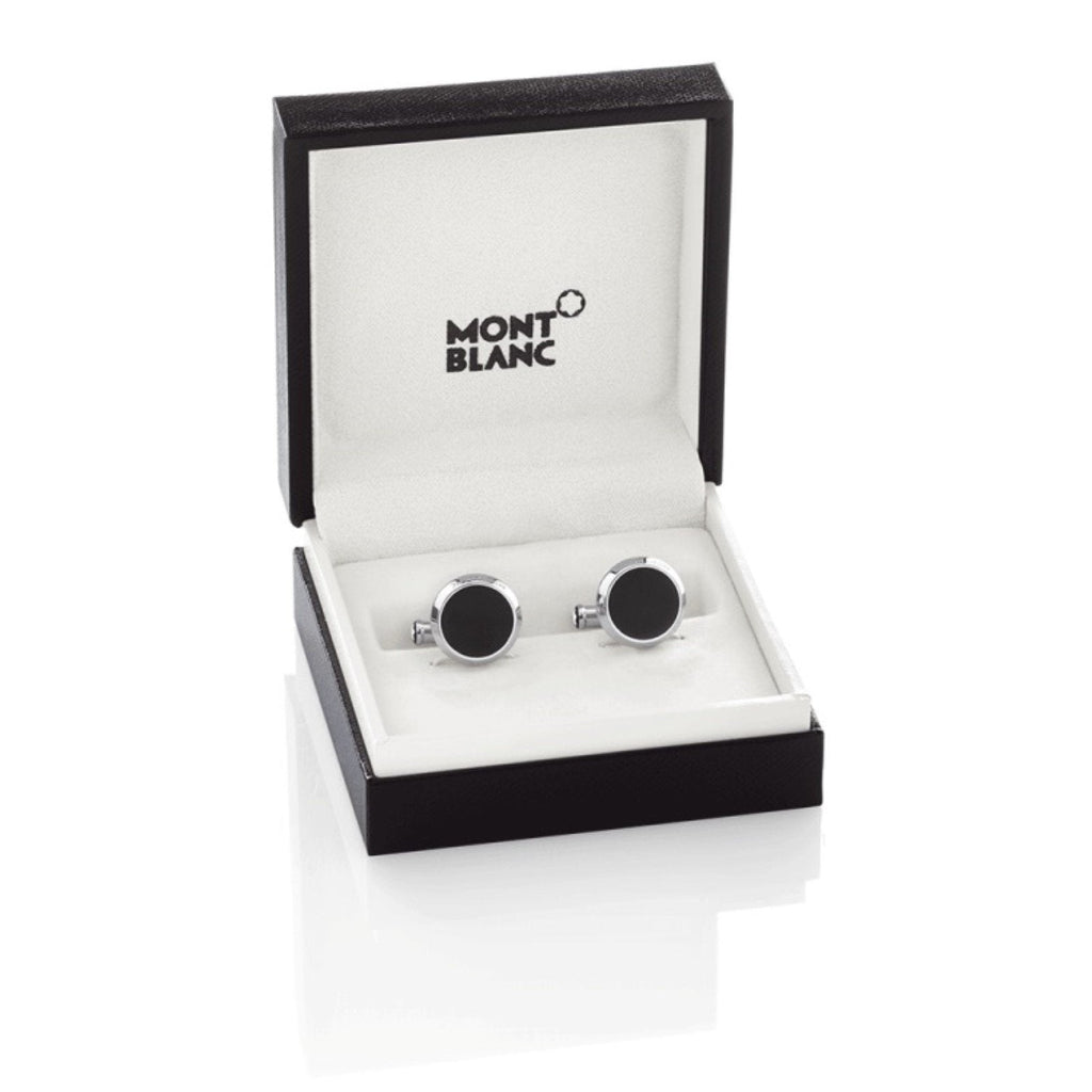 Montblanc gemelli Meisterstück rotondi in acciaio con inserto in onice 112896