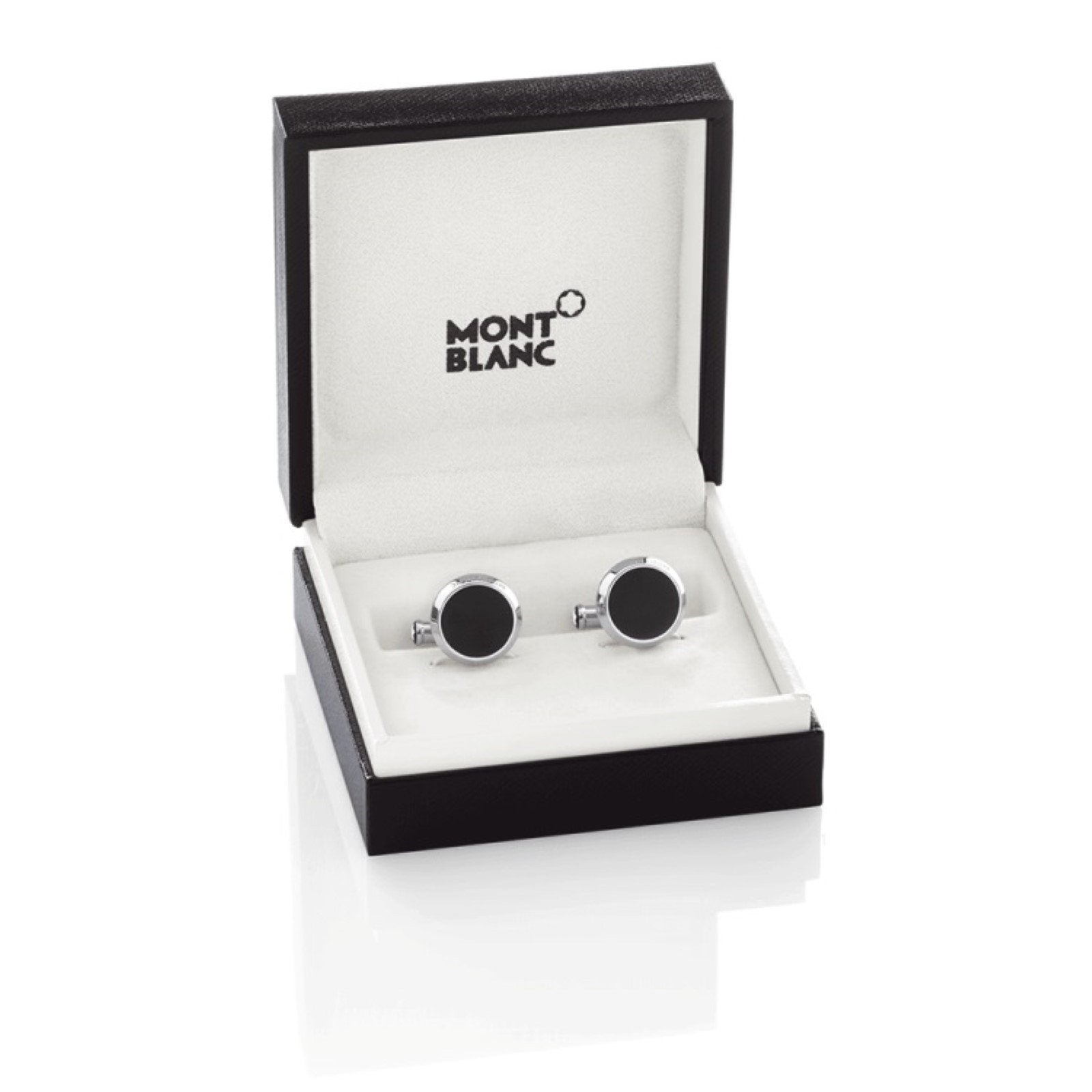 Montblanc gemelli Meisterstück rotondi in acciaio con inserto in onice 112896