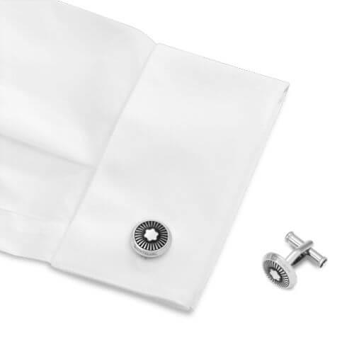 Montblanc gemelli rotondi in acciaio motivo a raggi ed emblema in madreperla 123809