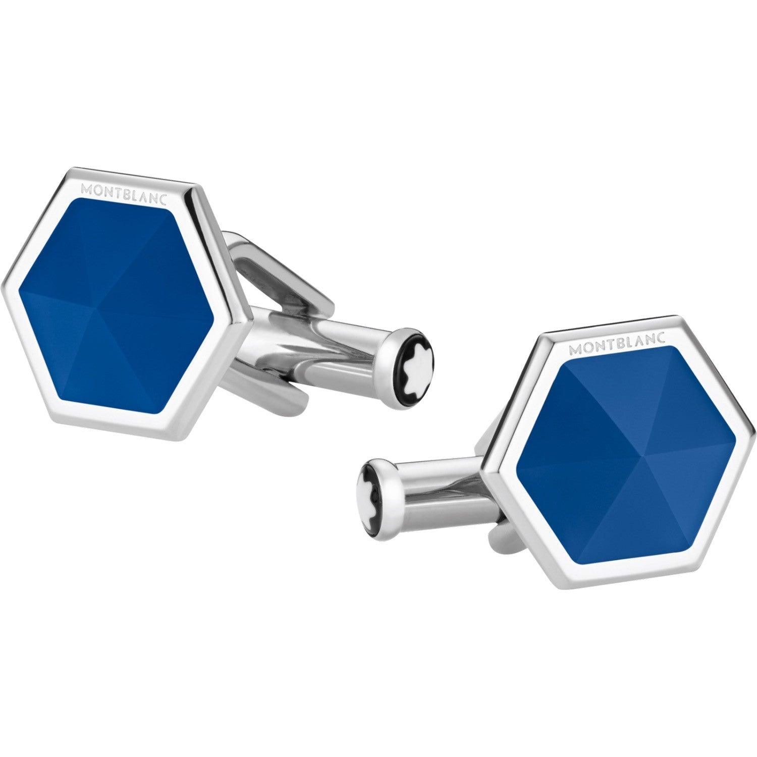Montblanc gemelli Sartorial agata blu acciaio 118600