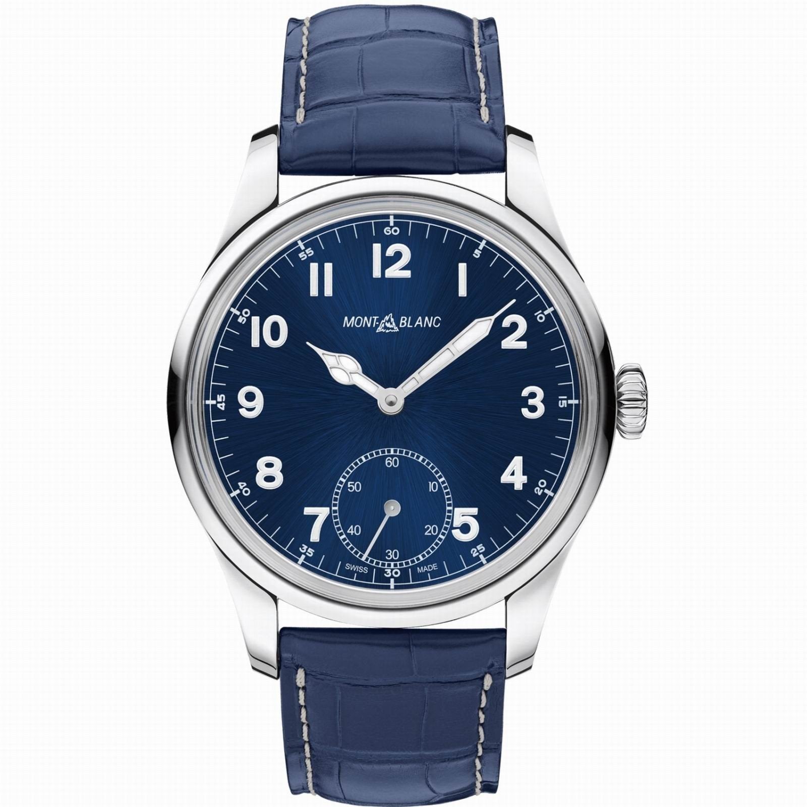 Montblanc orologio 1858 Manual Small Second 44mm blu carica manuale acciaio 113702