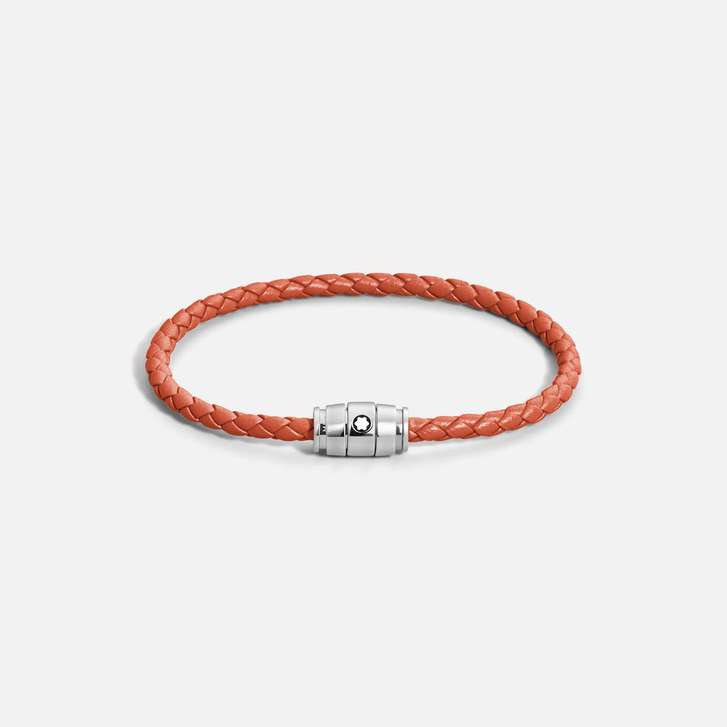 Montblanc bracciale in acciaio a 3 anelli e pelle Meisterstück Cayenne misura M 13429163