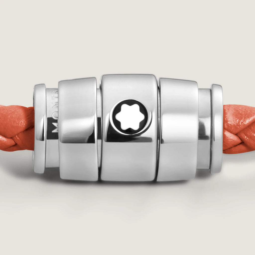 Montblanc bracciale in acciaio a 3 anelli e pelle Meisterstück Cayenne misura M 13429163