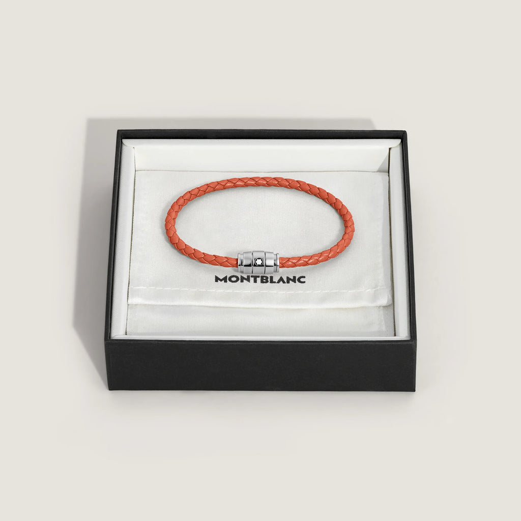 Montblanc bracciale in acciaio a 3 anelli e pelle Meisterstück Cayenne misura M 13429163