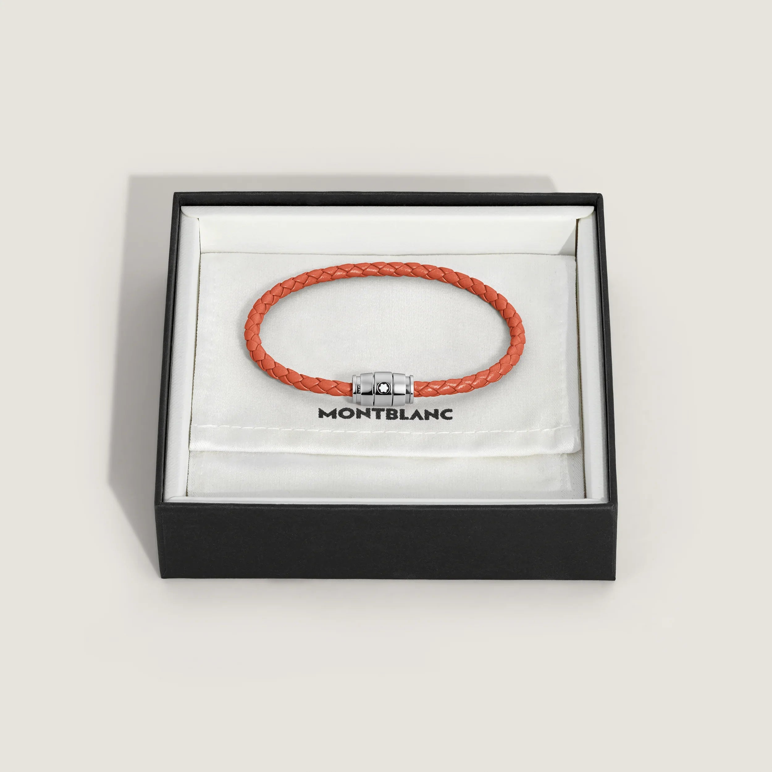 Montblanc bracciale in acciaio a 3 anelli e pelle Meisterstück Cayenne misura M 13429163