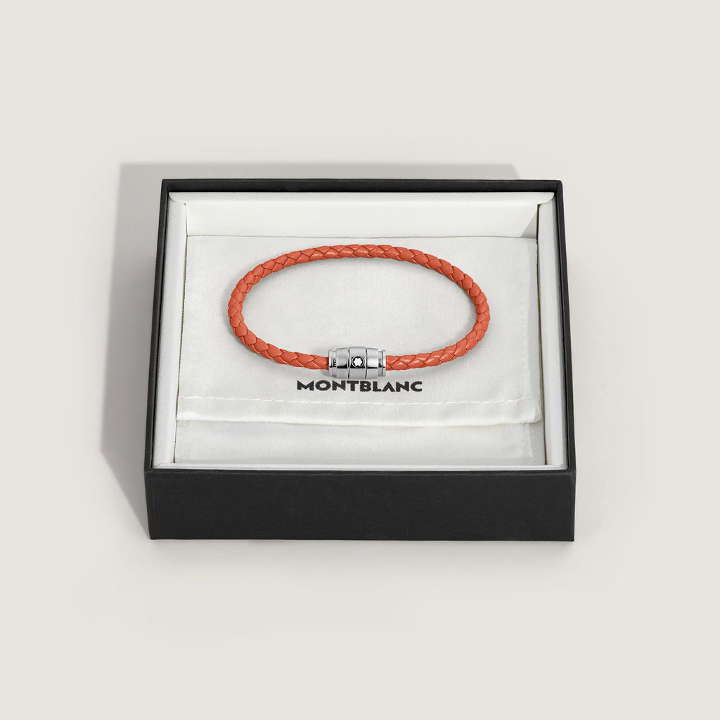 Montblanc bracciale in acciaio a 3 anelli e pelle Meisterstück Cayenne misura S 13429160