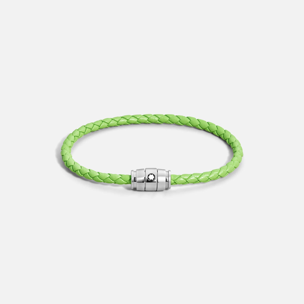 Montblanc bracciale in acciaio a 3 anelli e pelle Meisterstück Lime misura S 13429260