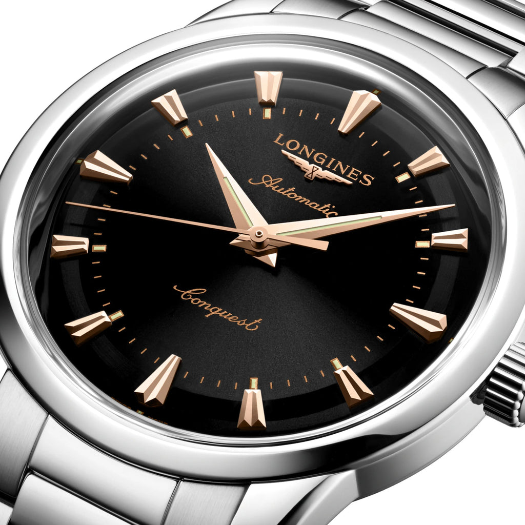 Longines orologio Heritage 40mm nero acciaio automatico L1.650.4.52.6