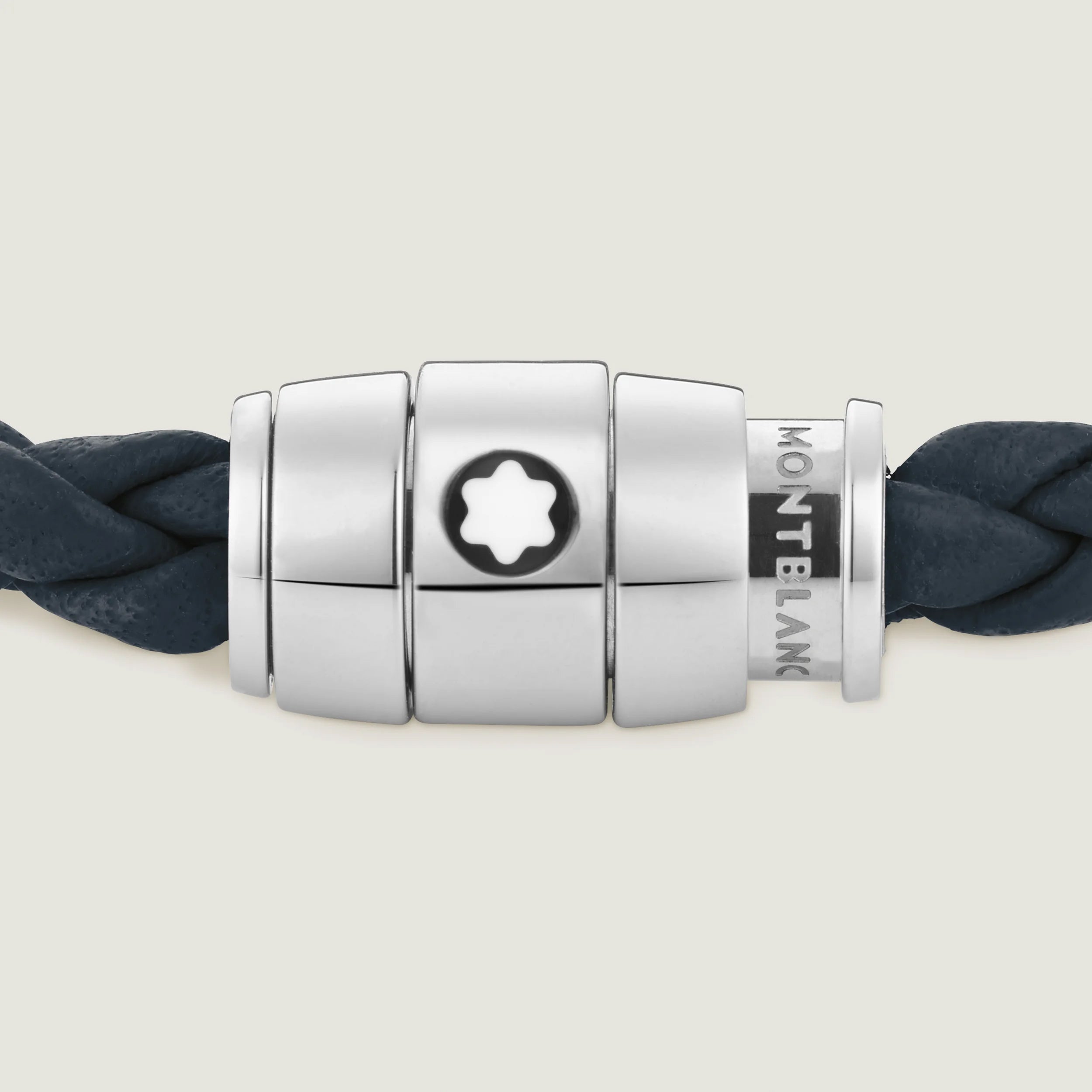Montblanc bracciale in acciaio a 3 anelli e pelle Meisterstück Blu avio misura M 13601363