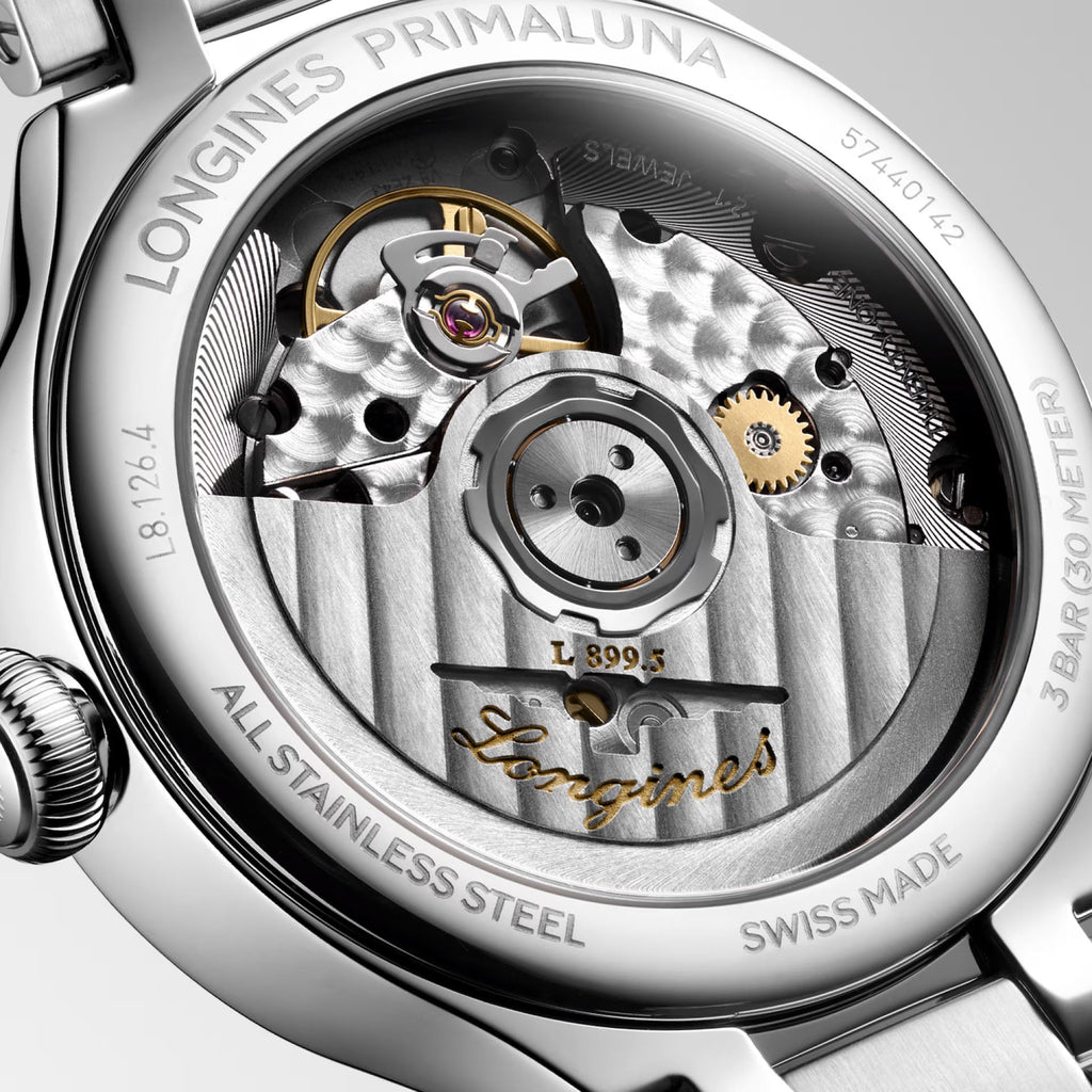 Longines orologio Primaluna Moonphase 34mm madreperla diamanti automatico acciaio L8.126.4.87.6