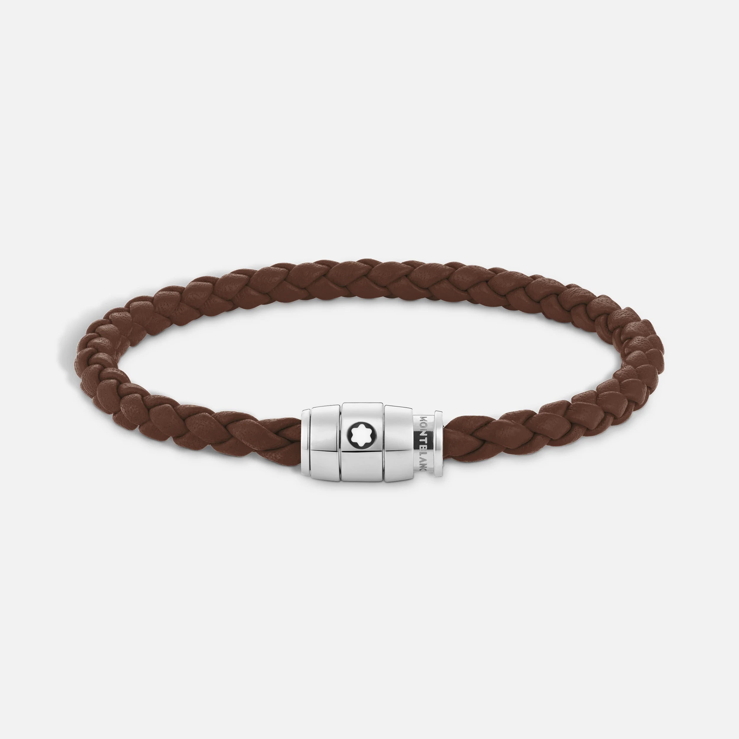 Montblanc bracciale in acciaio a 3 anelli e pelle Meisterstück Marrone Fulvo misura L 13600268