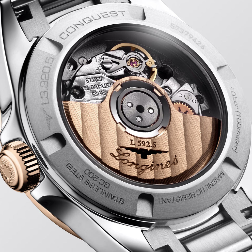 Longines orologio Conquest 30mm blu automatico acciaio finiture PVD oro rosa L3.320.5.92.6