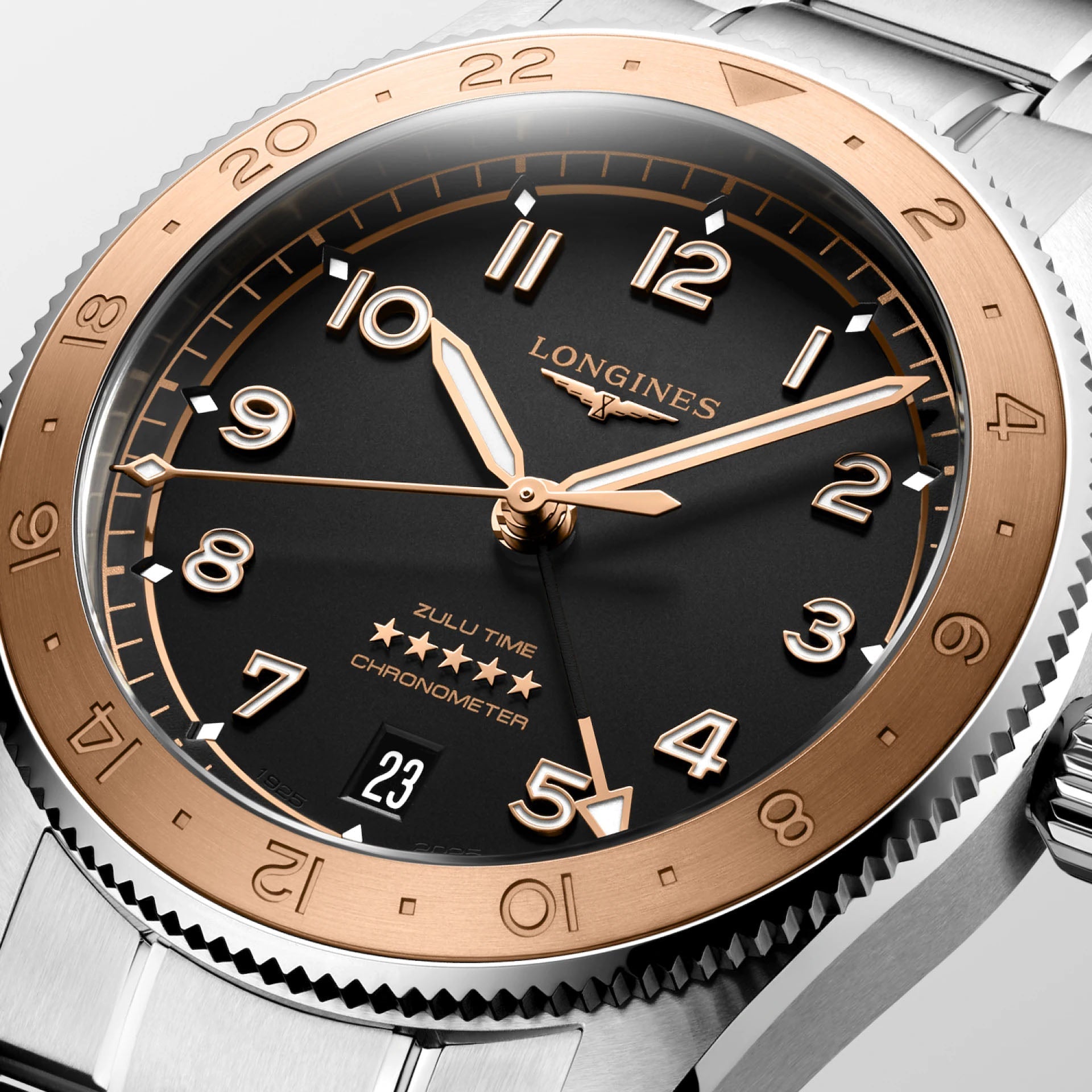 Longines orologio Spirit Zulu Time 1925 39mm nero automatico oro acciaio L3.803.5.53.6