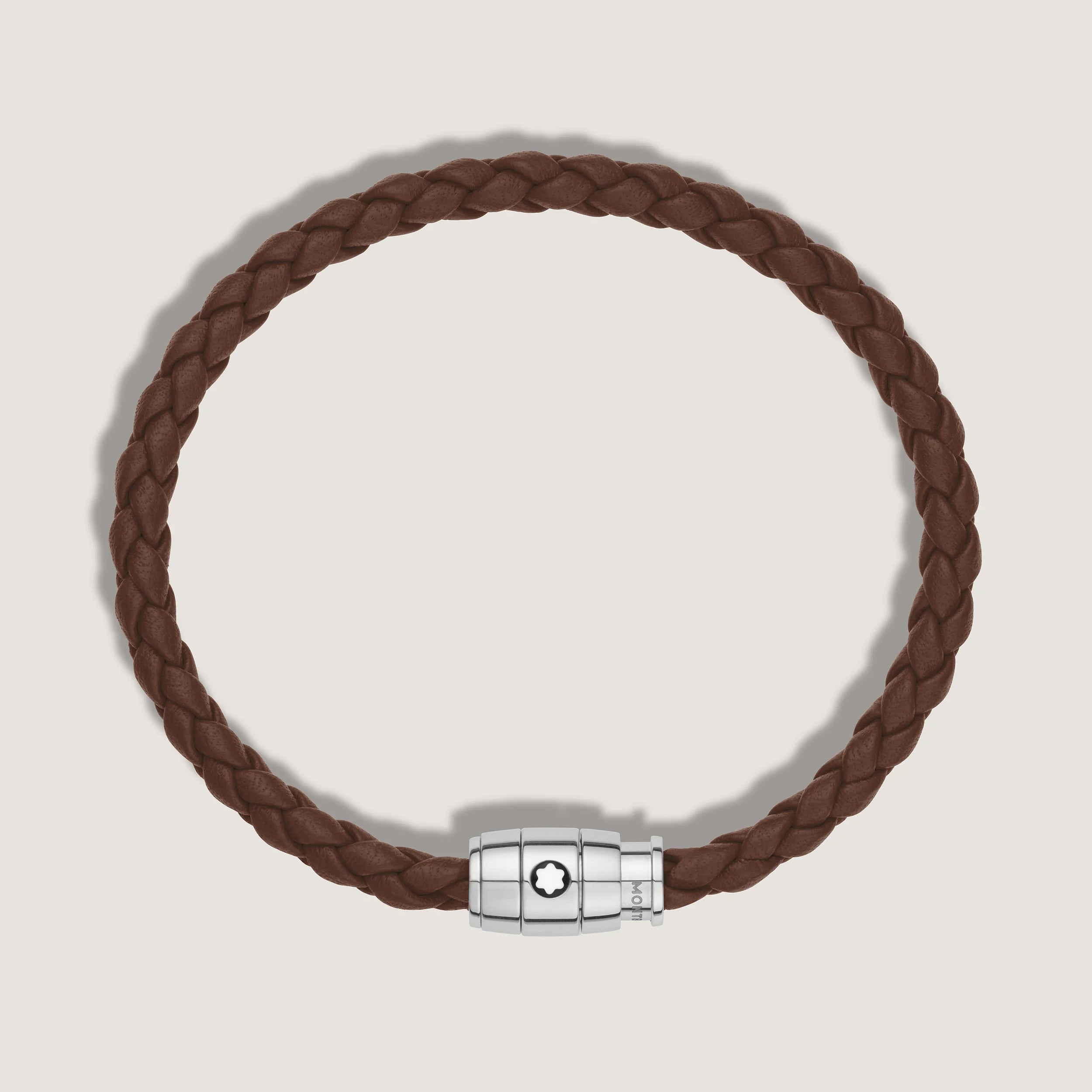 Montblanc bracciale in acciaio a 3 anelli e pelle Meisterstück Marrone Fulvo misura M 13600163
