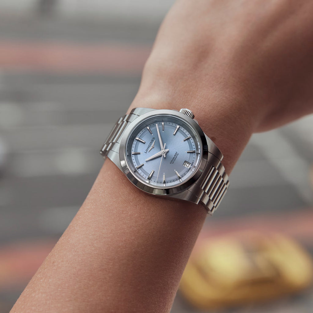 Longines orologio Conquest 34mm azzurro automatico acciaio L3.430.4.92.6